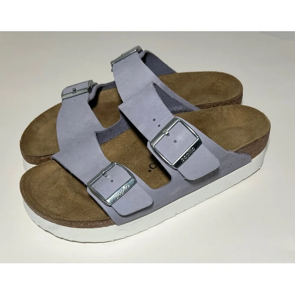 +Birkenstock Papillio Arizona Platform Nubuck Leather - Purple Fog 39